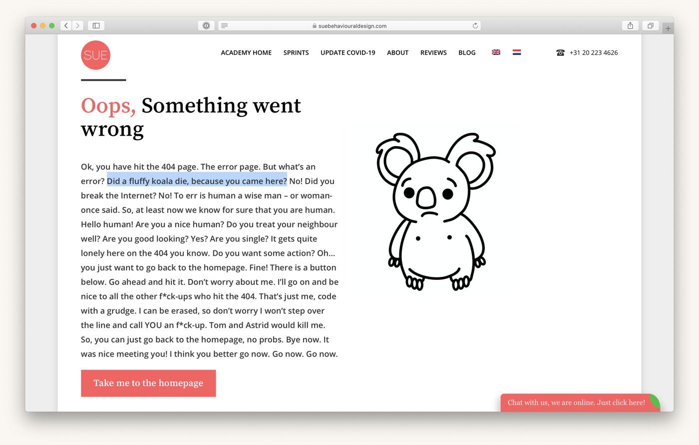 The 404 page of SUE