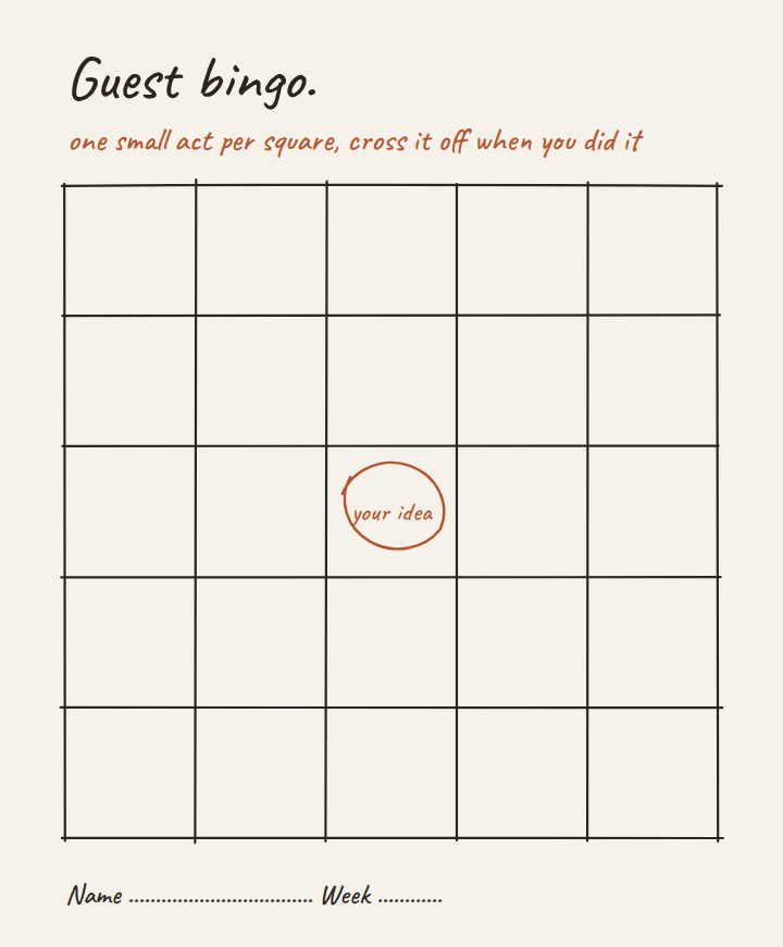 A blank five-by-five bingo card, drawn by hand